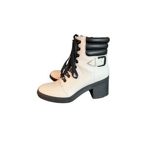 Mix No. 6 Womens White Black Lace Up Combat Boots Side Zip Block Heel Size 6.5M